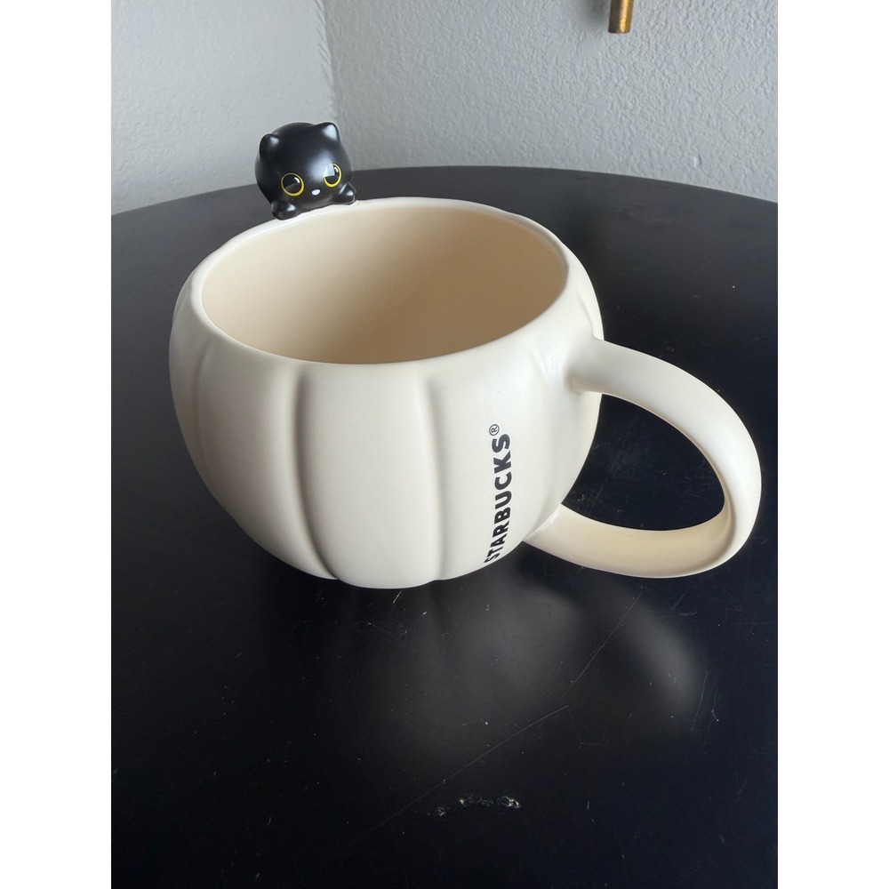 Starbucks 2026 Halloween Black Cat White Pumpkin Ceramic Mug 12oz Coffee Cup
